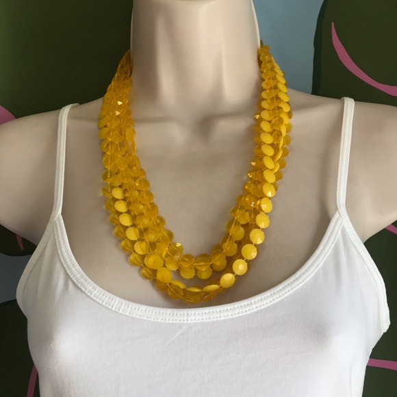 Vintage Yellow Faceted Disc Beads Three Strand Long Necklace - Picture 3 of 8
